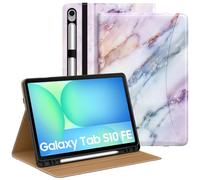 MoKo Case for Samsug Galaxy Tab S10 Lite/ S10 FE 2025/ S9 FE 10.9 inch/ S9 11 inch 2023 with S Pen Holder, PU Leather Multi-Angle Protective Cover for Galaxy S10 Lite with Hand Strap, Marble Purple