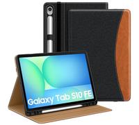 MoKo Case for Samsug Galaxy Tab S10 Lite/ S10 FE 2025/ S9 FE 10.9 inch/ S9 11 inch 2023 with S Pen Holder, PU Leather Multi-Angle Protective Cover for Galaxy S10 Lite with Hand Strap, Black & Brown