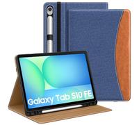 MoKo Case for Samsug Galaxy Tab S10 FE/S9 FE 5G 10.9-Inch 2025/2023, S9 11 inch 2023 with S Pen Holder, PU Leather Multi-Angle Stand Case for Galaxy Tab S10 FE with Hand Strap, Pocket, Blue & Brown