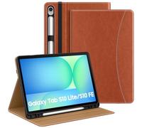 MoKo Case for Samsug Galaxy Tab S10 FE/S9 FE 5G 10.9-Inch 2025/2023, S9 11 inch 2023 with S Pen Holder, PU Leather Multi-Angle Stand Case for Galaxy Tab S10 FE with Hand Strap, Pocket, Brown