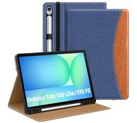 MoKo Case for Samsug Galaxy Tab S10 FE/S9 FE 5G 10.9-Inch 2025/2023, S9 11 inch 2023 with S Pen Holder, PU Leather Multi-Angle Stand Case for Galaxy Tab S10 FE with Hand Strap, Pocket, Blue & Brown