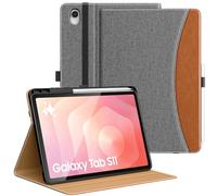 MoKo Case for Samsug Galaxy Tab S11 2025 11-Inch with S Pen Holder, PU Leather Multi-Angle Stand Case for Galaxy Tab S11 5G (SM-X730/SM-X736B) with Hand Strap, Pocket, Auto Wake/Sleep, Grey & Brown