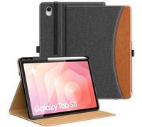 MoKo Case for Samsug Galaxy Tab S11 2025 11-Inch with S Pen Holder, PU Leather Multi-Angle Stand Case for Galaxy Tab S11 5G (SM-X730/SM-X736B) with Hand Strap, Pocket, Auto Wake/Sleep, Black & Brown