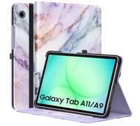 MoKo Case for Samsung Galaxy Tab A11 8.7-Inch 2025, Glaxy Tab A9 8.7-Inch 2023, Premium PU Leather Multi-Angle Viewing Folding Stand Cover Case with Hand Strap, Front Pocket, Purple Marble