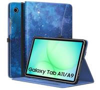 MoKo Case for Samsung Galaxy Tab A11 8.7-Inch 2025, Glaxy Tab A9 8.7-Inch 2023, Premium PU Leather Multi-Angle Viewing Folding Stand Cover Case with Hand Strap, Front Pocket, Blue Starry Sky