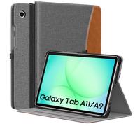 MoKo Case for Samsung Galaxy Tab A11 8.7-Inch 2025, Glaxy Tab A9 8.7-Inch 2023, Premium PU Leather Multi-Angle Viewing Folding Stand Cover Case with Hand Strap, Front Pocket, Denim Grey & Brown