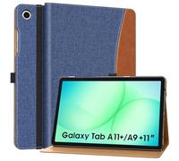 MoKo Case for Samsung Galaxy Tab A11+/A11 Plus/A9+/A9 Plus 11-Inch 2025/2023, PU Leather Multi-Angle Folio Stand Cover with Hand Strap, Pocket, Auto Wake/Sleep, Denim Blue & Brown