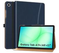 MoKo Case for Samsung Galaxy Tab A11+/A11 Plus/A9+/A9 Plus 11-Inch 2025/2023, PU Leather Multi-Angle Folio Stand Cover for Galaxy Tab A11+/A9+ with Hand Strap, Pocket, Auto Wake/Sleep, Dark Blue