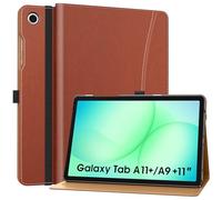 MoKo Case for Samsung Galaxy Tab A11+/A11 Plus/A9+/A9 Plus 11-Inch 2025/2023, PU Leather Multi-Angle Folio Stand Cover for Galaxy Tab A11+/A9+ with Hand Strap, Pocket, Auto Wake/Sleep, Brown