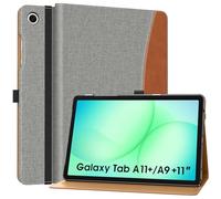 MoKo Case for Samsung Galaxy Tab A11+/A11 Plus/A9+/A9 Plus 11-Inch 2025/2023, PU Leather Multi-Angle Folio Stand Cover for Galaxy Tab A11+/A9+ with Hand Strap, Pocket, Auto Wake/Sleep, Grey & Brown