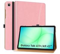 MoKo Case for Samsung Galaxy Tab A11+ Plus 11-Inch 2025/ A9+ Plus 2023, PU Leather Multi-Angle Folio Stand Cover for A11+/ A9+ with Hand Strap, Pocket, Auto Wake/Sleep, Cinnamon Pink