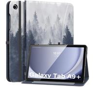MoKo Case for Samsung Galaxy Tab A9 Plus 11" 2023 (SM-X210/SM-X216/SM-X218), PU Leather Multi-Angle Viewing Folding Stand Cover Case with Hand Strap, Front Pocket, Auto Wake/Sleep, Gray Forest