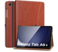 MoKo Case for Samsung Galaxy Tab A9 Plus 11" 2023 (SM-X210/SM-X216/SM-X218), PU Leather Multi-Angle Viewing Folding Stand Cover Case with Hand Strap, Front Pocket, Auto Wake/Sleep, Brown