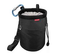 MoKo Chalk Bag, Drawstring & Zippered, Black, Nylon, 15cm x 17cm x 6.86cm, 2 Compartments, 1 Pocket, Bouldering, Climbing, Gymnastics, Crossfit