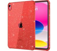 MoKo Clear Case for iPad (A16) 11th Generation 2025 11-inch/10th Gen 2022 10.9 inch, Lightweight Soft TPU, Anti-Scratch Ultra Clear Tablet Cover, Shockproof Impact Resistant, Red + Glitter