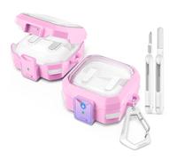 MoKo Clear Case with Secure Lock for Samsung Galaxy Buds 4 Pro Case/Galaxy Buds 4 Case (2026), Rugged Armor Shockproof Full Protection Cover for Women Men, Cleaning Pen & Hook, Transparent Pink