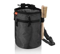 MoKo Climbing Chalk Bag with Chalk Brush, Waterproof Nylon Bouldering Chalk Bag Bucket with 2 Large Zippered Storage Pockets Drawstring Closure Adjustable Belt Chalk Bag for Climbing Gymnastics, Black