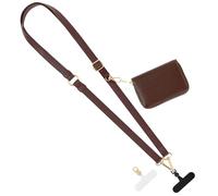 MoKo Clip And Go Strap Phone Lanyard, Leather Cell Phone Strap with Zippered Wallet Pouch, Adjustable & Detachable Universal Crossbody Phone Lanyard Compatible with Most Smartphones, Dark Brown