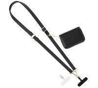 MoKo Clip And Go Strap Phone Lanyard, Leather Cell Phone Strap with Zippered Wallet Pouch, Adjustable & Detachable Universal Crossbody Phone Lanyard Compatible with Most Smartphones, Black
