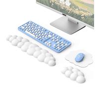 MoKo Cloud Wrist Rest, Ergonomic Cloud Keyboard Wrist Support with Mouse Pad, Upgraded PU Leather Arm Rest Pad for Keyboard and Mouse for Office, Gaming, Computer, Laptop, White