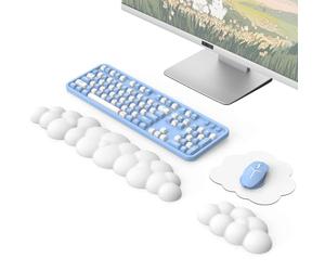 MoKo Cloud Wrist Rest, Ergonomic Cloud Keyboard Wrist Support with Mouse Pad, Upgraded PU Leather Arm Rest Pad for Keyboard and Mouse for Office, Gaming, Computer, Laptop, White