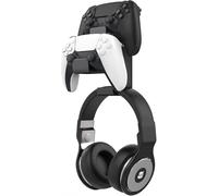 MoKo Controller Holder, Dual Gamepad Controller & Headphone Hanger for Xbox One, Xbox 360, PS3, PS4, PS5, PC, STEAM, Switch丨Wall Mount Stand for All Universal Headsets, Black