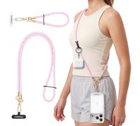 MoKo Crossbody Phone Lanyard, Adjustable Cell Phone Lanyard, Premium 8mm Thick Rope Mobile Phone Lanyard for iPhone, Samsung,and More | Phone Neck Strap×1, Wrist Strapx1, Lanyard Patch×2, Pink