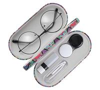 MoKo Double Eyeglass Case, 2 in 1 Double Sided Portable Glasses Case Contact Lens Case with Mirror Eye Glasses Carrying Bag Anti-Scratch Protective Sunglasses Pouch for Men & Women, Rhombic Datura