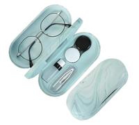 MoKo Double Eyeglass Case, 2 in 1 Double Sided Portable Glasses Case Contact Lens Case with Mirror Eye Glasses Carrying Bag Anti-Scratch Sunglasses Pouch Protective Eyewear, Blue Water Color