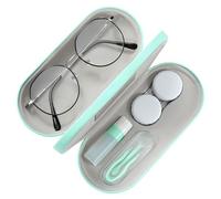 MoKo Double Eyeglass Case, Contact Lens Case with Mirror Tweezers Remover, 2 in 1 Double Sided Portable Contact Lens Box Holder Container Soak Storage Kit Sunglasses Pouch for Men & Women, Green