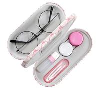 MoKo Double Eyeglass Case, Contact Lens Case with Mirror Tweezers Remover, 2 in 1 Double Sided Portable Contact Lens Box Holder Container Soak Storage Kit Sunglasses Pouch for Men & Women, Pink Scales