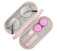 MoKo Double Eyeglass Case, Contact Lens Case with Mirror Tweezers Remover, 2 in 1 Double Sided Portable Contact Lens Box Holder Container Soak Storage Kit Sunglasses Pouch for Men & Women, Pink