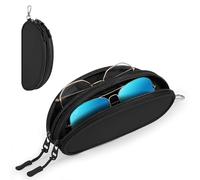 MoKo Double Eyeglass Case, Dual Soft Sunglasses Pouch with Zipper Clip