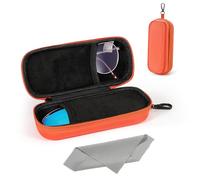 MoKo Double Eyeglass Case, Hard Shell Dual Glasses Case, Portable Travel Sunglass Organizer with Zipper Closure, Eyeglasses Storage Box for Men, Women, Orange