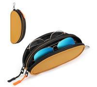 MoKo Double Eyeglass Case, Soft Sunglasses Pouch with Metal Clip & Zipper, Portable Travel Dual Glasses Case for Men Women, Orange