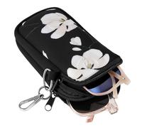 MoKo Double Glasses Case, Soft Sunglasses Case for Women, Portable Travel Glasses Pouch, Double Eyeglasses Case for Reading, Presbyopia Glasses, Myopic Glasses, Black White Magnolia