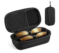 MoKo Double Glasses Case with Adjustable Divider, Hard Shell Sunglasses Organizer with Lock Clasp, Mesh Pocket, Portable Travel Eyeglasses Case for Reading Glasses, Sunglasses, Black