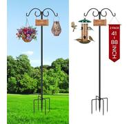MoKo Double Shepherds Hooks for Outdoor Heavy Duty, 88 Inch Bird Feeder Pole with 5-Prong Base,0.9 Inch Thick Adjustable Decorative Shepherds Hook for Bird Feeder Gardens and Courtyards, 2 Pack
