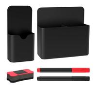 MoKo Dry Erase Marker Holder, 2-Piece Magnetic Pen Pencil Holder Cup Organizer for Whiteboard, locker, fridge, Metal Magnetic surface, with 2 Marker and 1 Dry Erase, Black