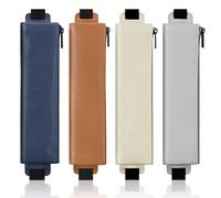 MoKo Elastic Pen Holder for Notebook, 4 Pieces PU Leather Pencil Case with Adjustable Band, Stationery School Supplies Zipper Bag for Planners, Journals, Book, Beige/Gray/Brown/Blue