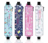 MoKo Elastic Pen Holder for Notebook, 4 Pieces PU Leather Pencil Case with Pocket Adjustable Band, Stationery School Supplies Zipper Bag for Planners, Journals, Book