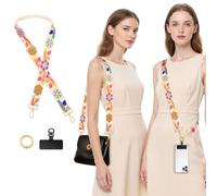 MoKo Embroidery Floral Phone Crossbody Lanyard with 360° Rotation Metal Phone Tether Tab, Purse Strap Replacement Adjustable Shoulder Strap for Women Handbag/Tote Bag, Willow Beige