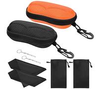 MoKo EVA Semi Hard Shell Sunglasses Case 2 Pack, Unisex Anti-scratch Protective Eyeglasses Storage Case Eyewear Holder with Metal Hanging Hook Mini Screwdriver for Men Women, Black & Orange