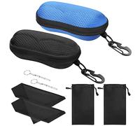 MoKo EVA Semi Hard Shell Sunglasses Case 2 Pack, Unisex Anti-scratch Protective Eyeglasses Storage Case Eyewear Holder with Metal Hanging Hook Mini Screwdriver for Men Women, Black & Blue