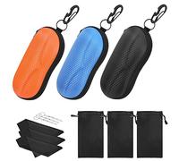 MoKo EVA Semi Hard Shell Sunglasses Case, 3 Pack Unisex Anti-scratch Protective Eyeglasses Storage Case Eyewear Holder with Metal Hanging Hook Mini Screwdriver for Men Women, Black+Blue+Orange