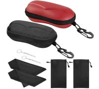 MoKo EVA Semi Hard Shell Sunglasses Case, Unisex Protective Eyeglass Case Glasses Case Holder with Metal Hanging Hook Mini Screwdriver for Men Women, Black & Red