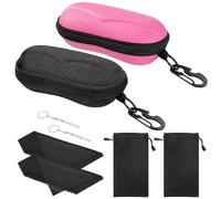 MoKo EVA Semi Hard Shell Sunglasses Case, Unisex Protective Eyeglass Case Glasses Case Holder with Metal Hanging Hook Mini Screwdriver for Men Women, Black & Pink