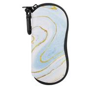 MoKo Eyeglass Soft Case, Zippered Neoprene Sunglasses Pouch with Clip for Men Women, Marble Light Blue
