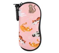 MoKo Eyeglass Soft Case, Zippered Neoprene Sunglasses Pouch with Clip for Men Women, Playing Cat