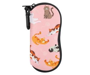 MoKo Eyeglass Soft Case, Zippered Neoprene Sunglasses Pouch with Clip for Men Women, Playing Cat
